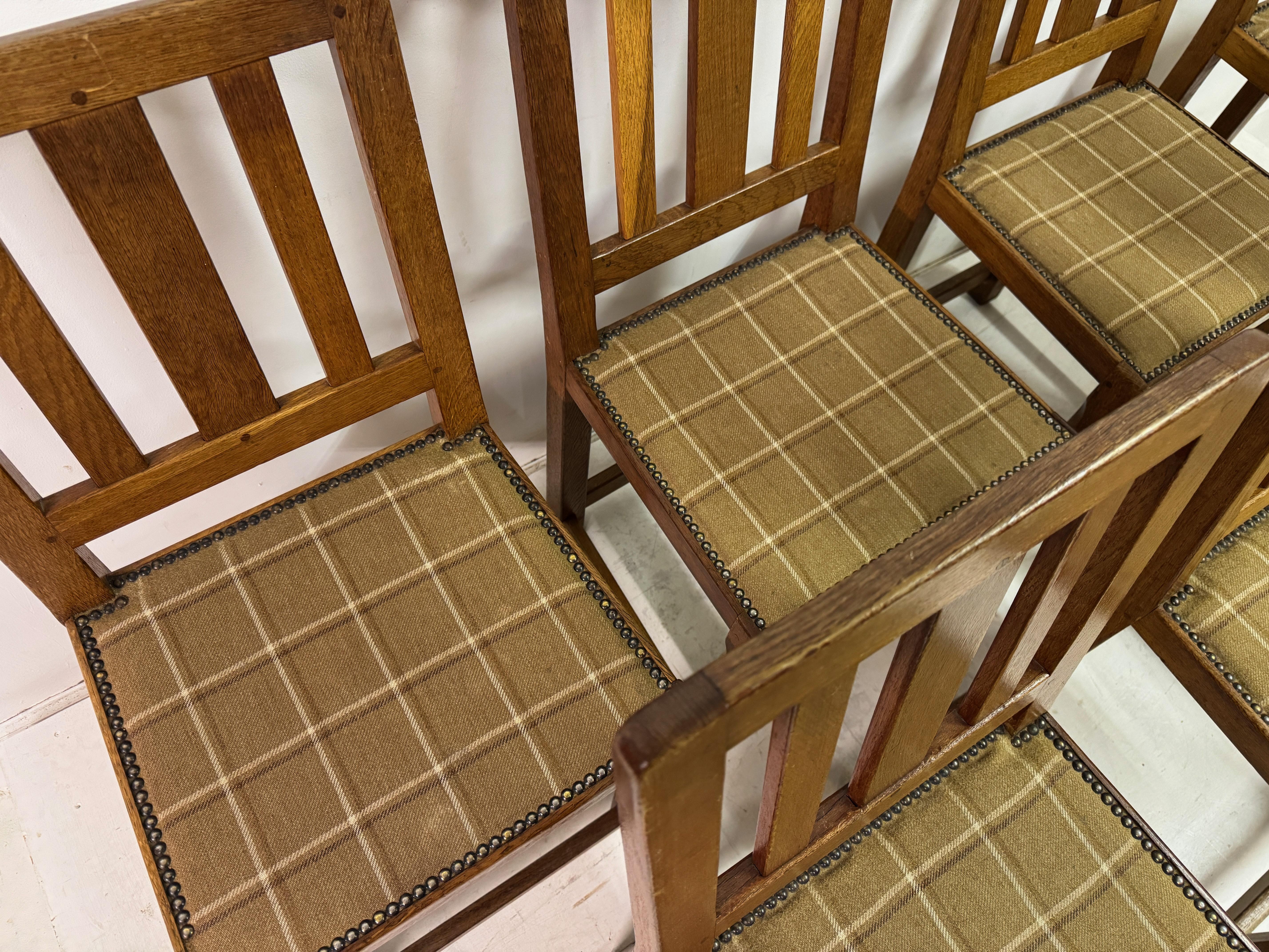 Set of Seven Arts and Crafts Oak Dining Chairs For Sale 4