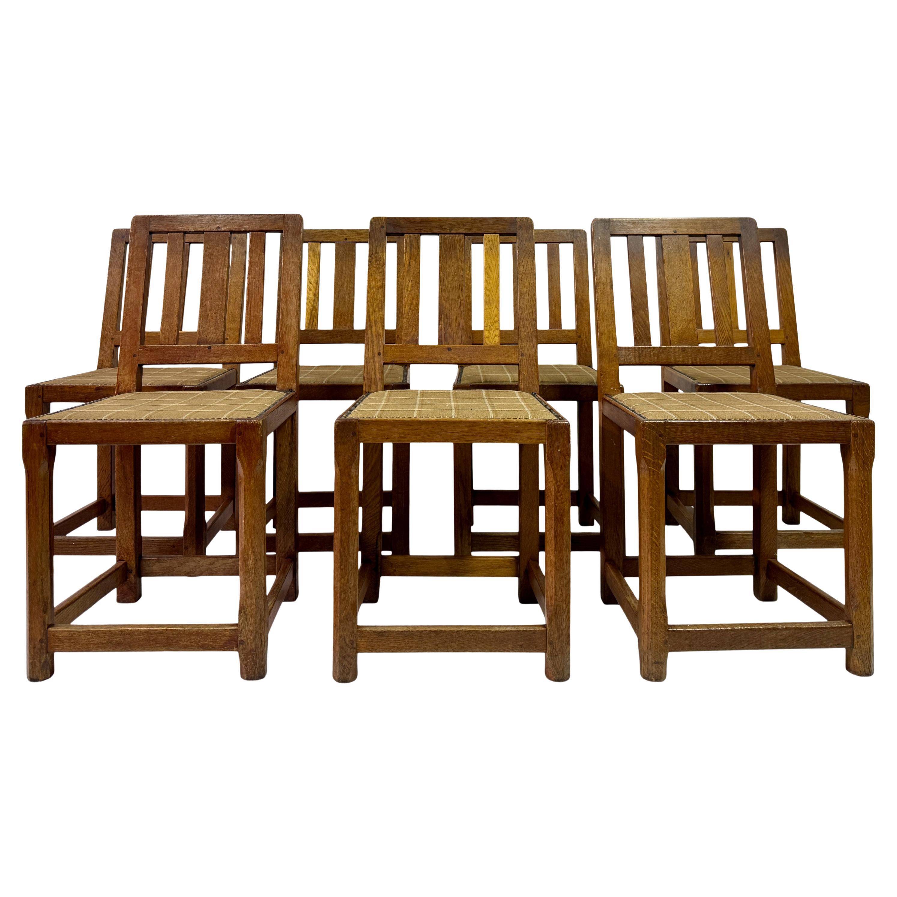 Set of Seven Arts and Crafts Oak Dining Chairs