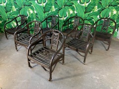 Set of Seven Asian Chinoiserie Game Table Chairs