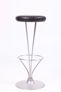 Set of Seven Barstools in Patinated Leather by Piet Hein, Danish, 1960s
