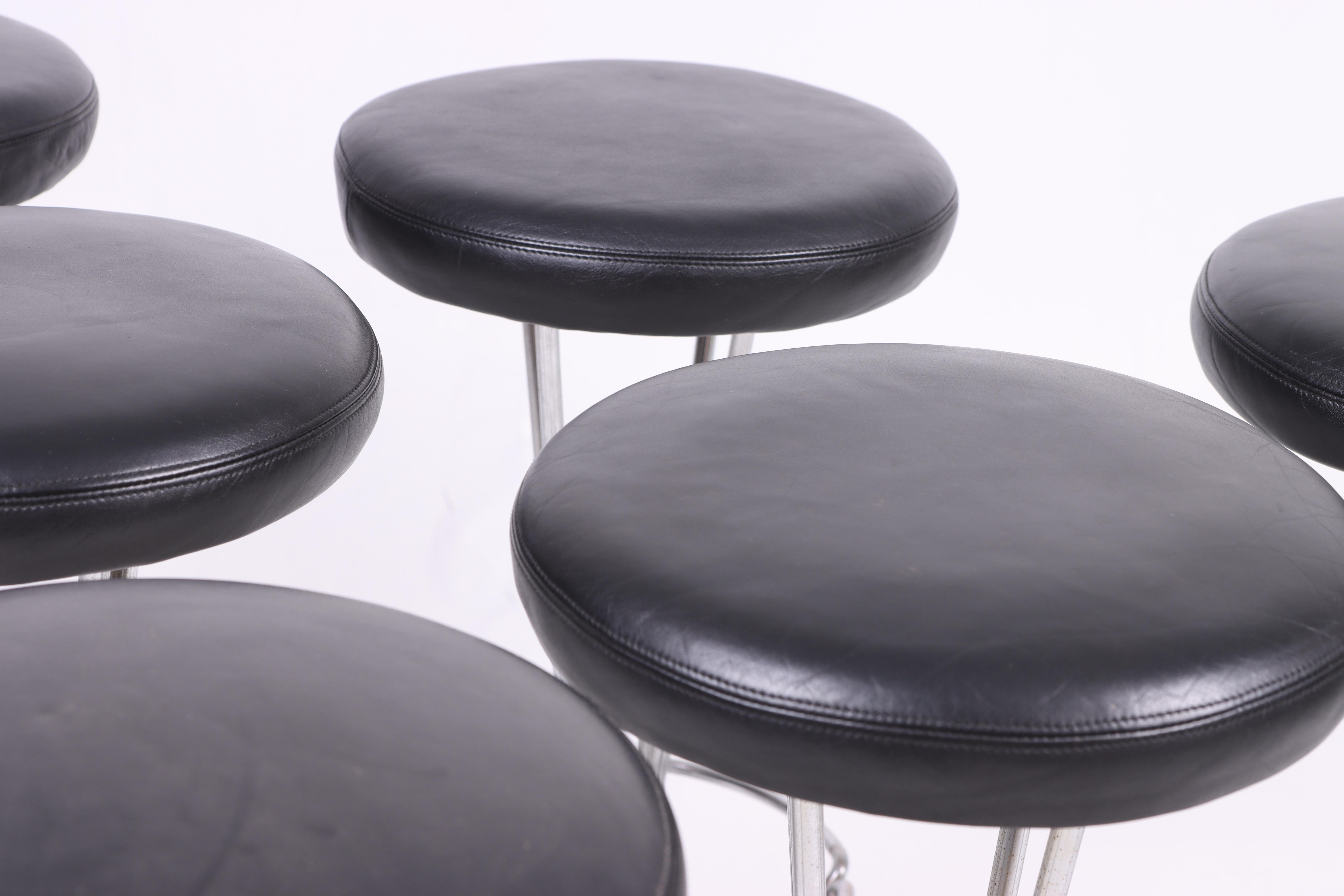 Set of Seven Barstools in Patinated Leather by Piet Hein, Danish, 1960s For Sale 2