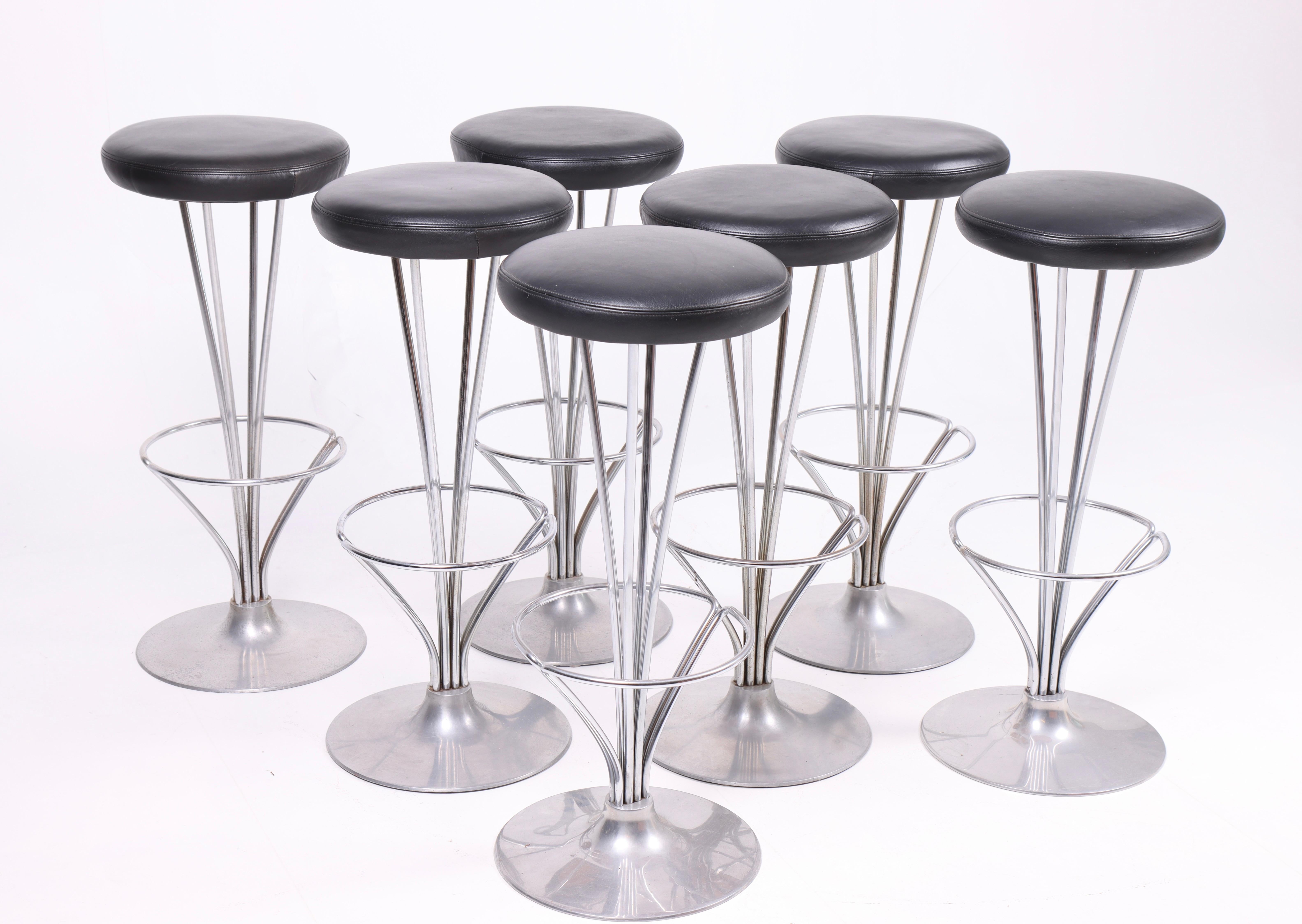Set of Seven Barstools in Patinated Leather by Piet Hein, Danish, 1960s For Sale 3