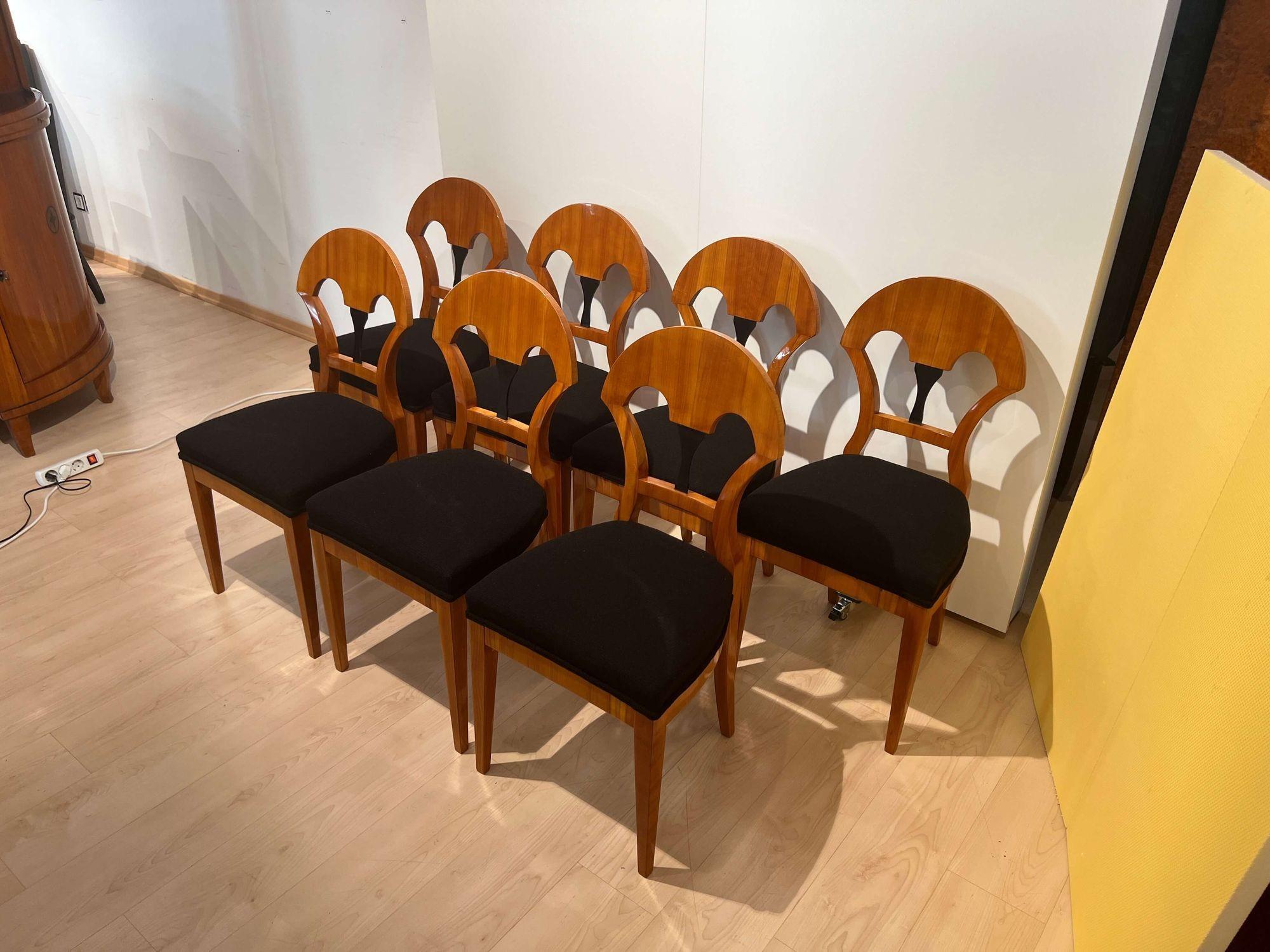 Ebonized Set of Seven Biedermeier Chairs, Cherry Veneer, South Germany, circa 1890