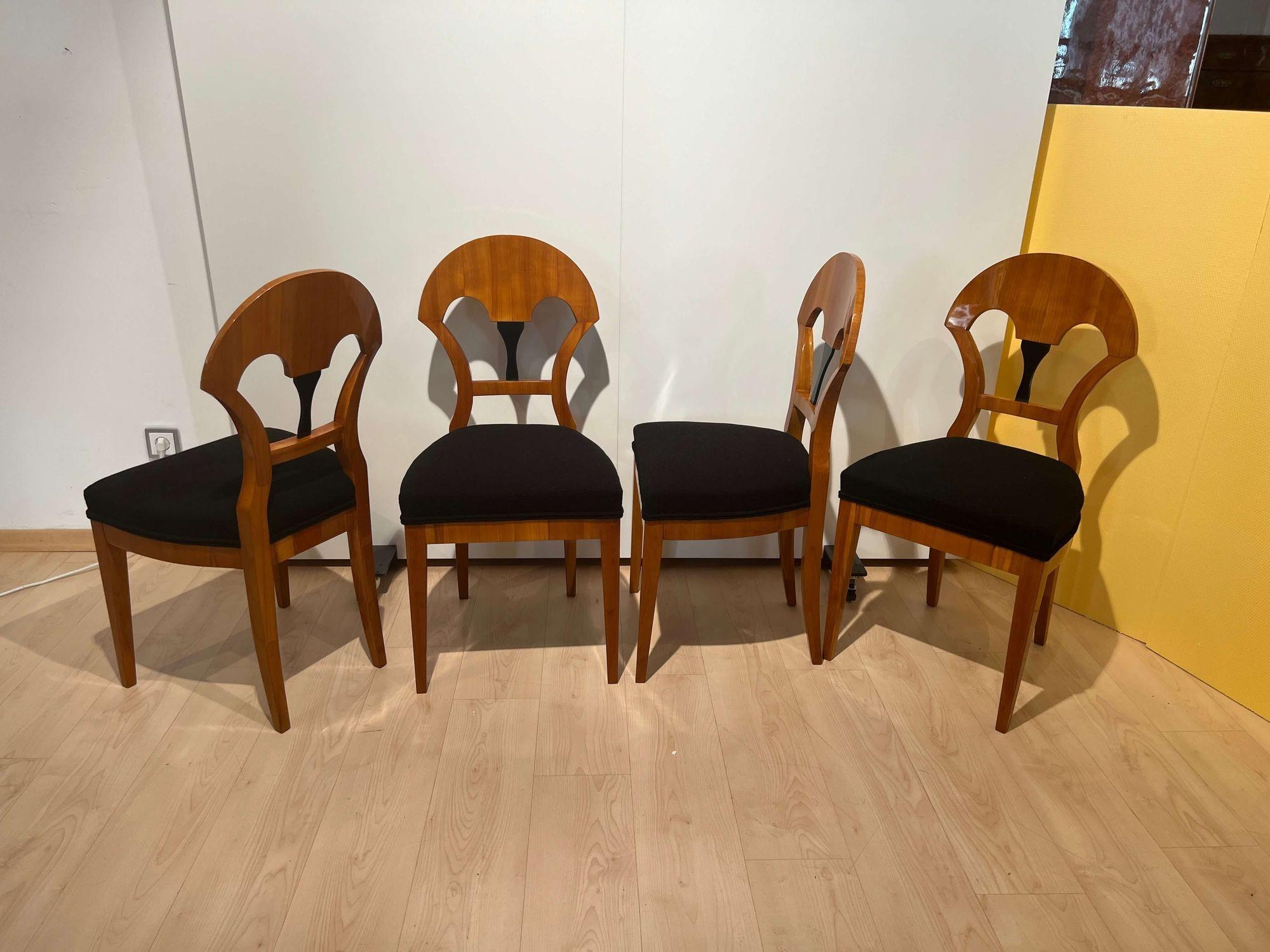 Fabric Set of Seven Biedermeier Chairs, Cherry Veneer, South Germany, circa 1890