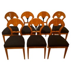 Antique Set of Seven Biedermeier Chairs, Cherry Veneer, South Germany, circa 1890