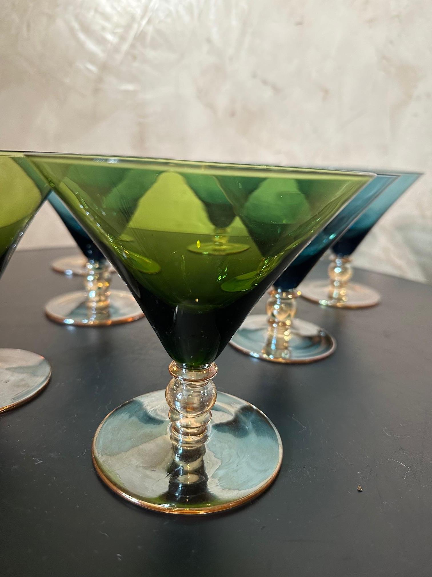 Set of Seven Blue and Green Vintage Cocktail Glasses, 1970s For Sale 2