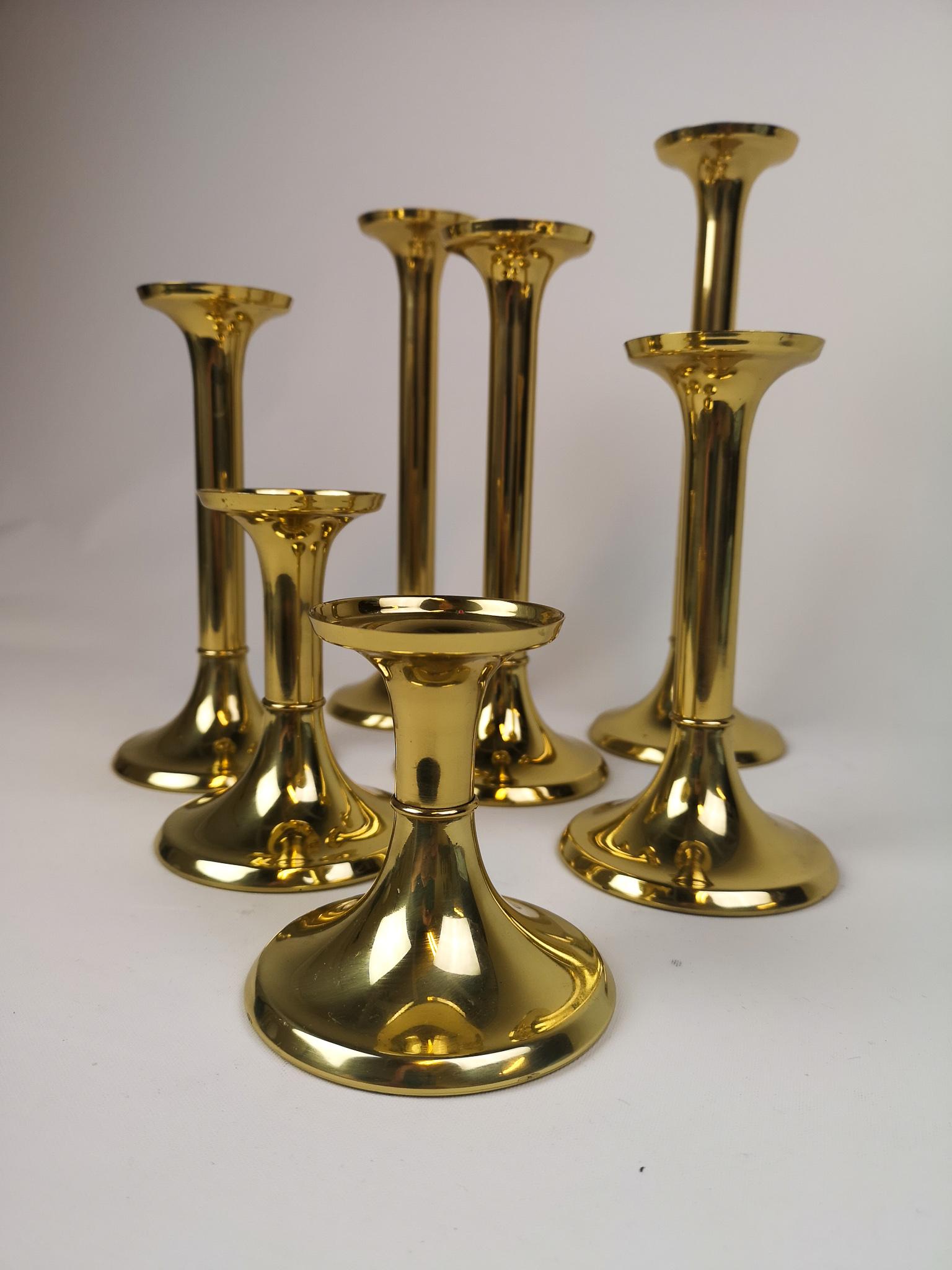 Danish Set of Seven Brass Candleholders Copenhagen Denmark