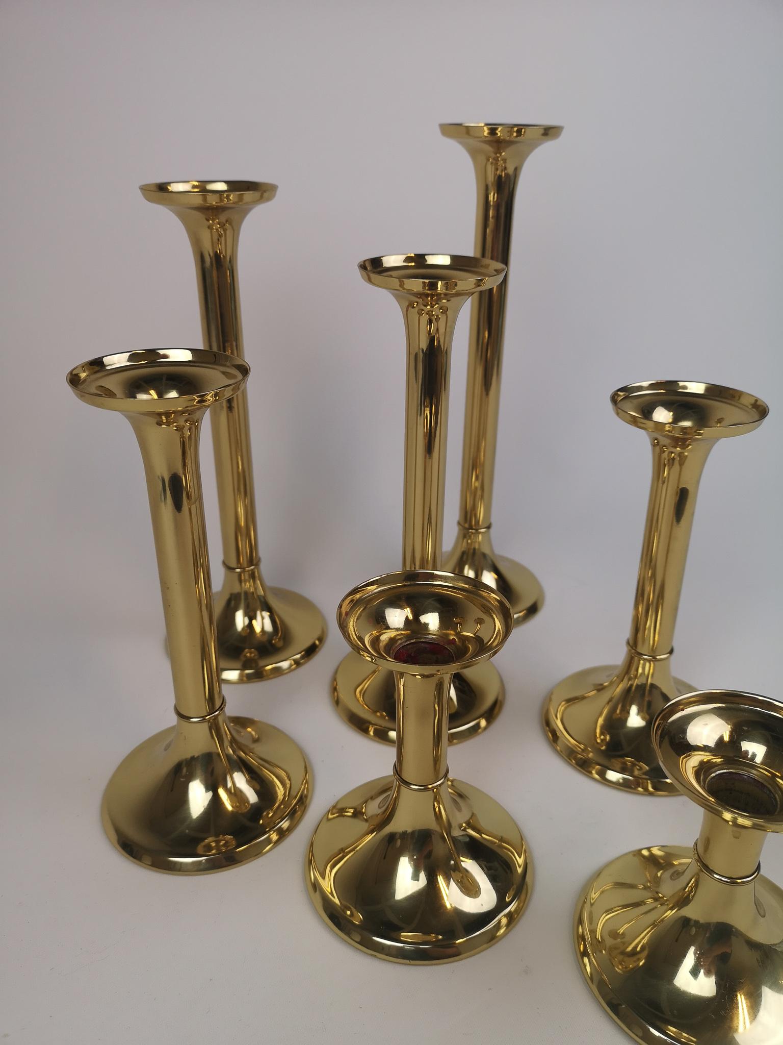 Set of Seven Brass Candleholders Copenhagen Denmark In Good Condition In Hillringsberg, SE