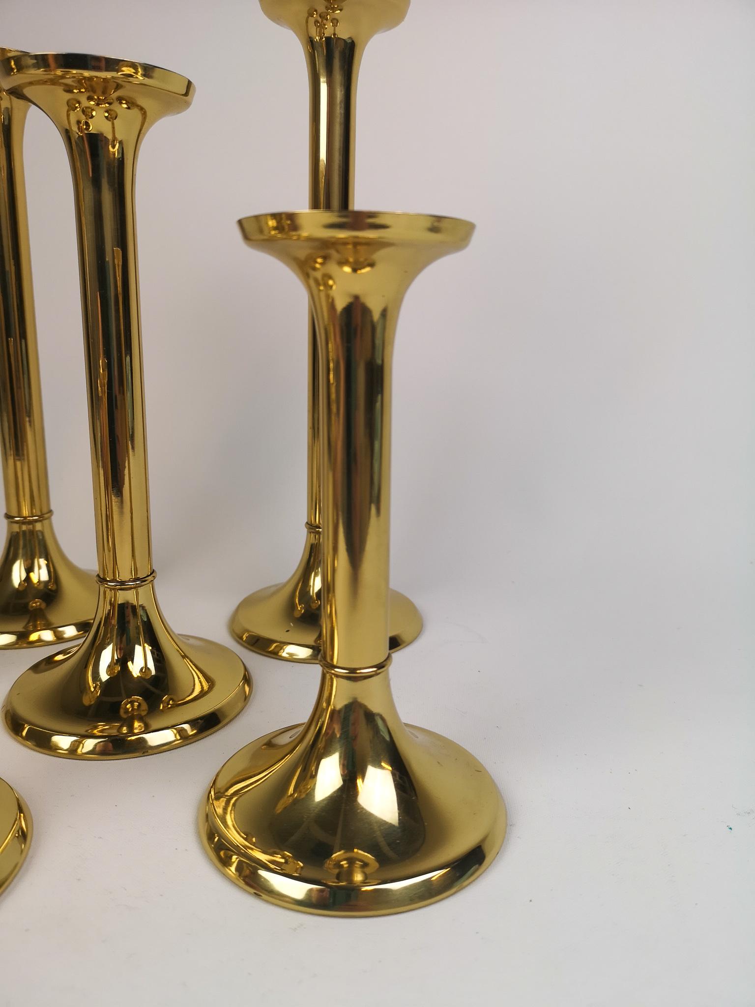 Late 20th Century Set of Seven Brass Candleholders Copenhagen Denmark