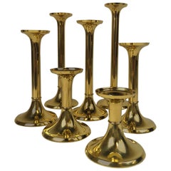 Vintage Set of Seven Brass Candleholders Copenhagen Denmark