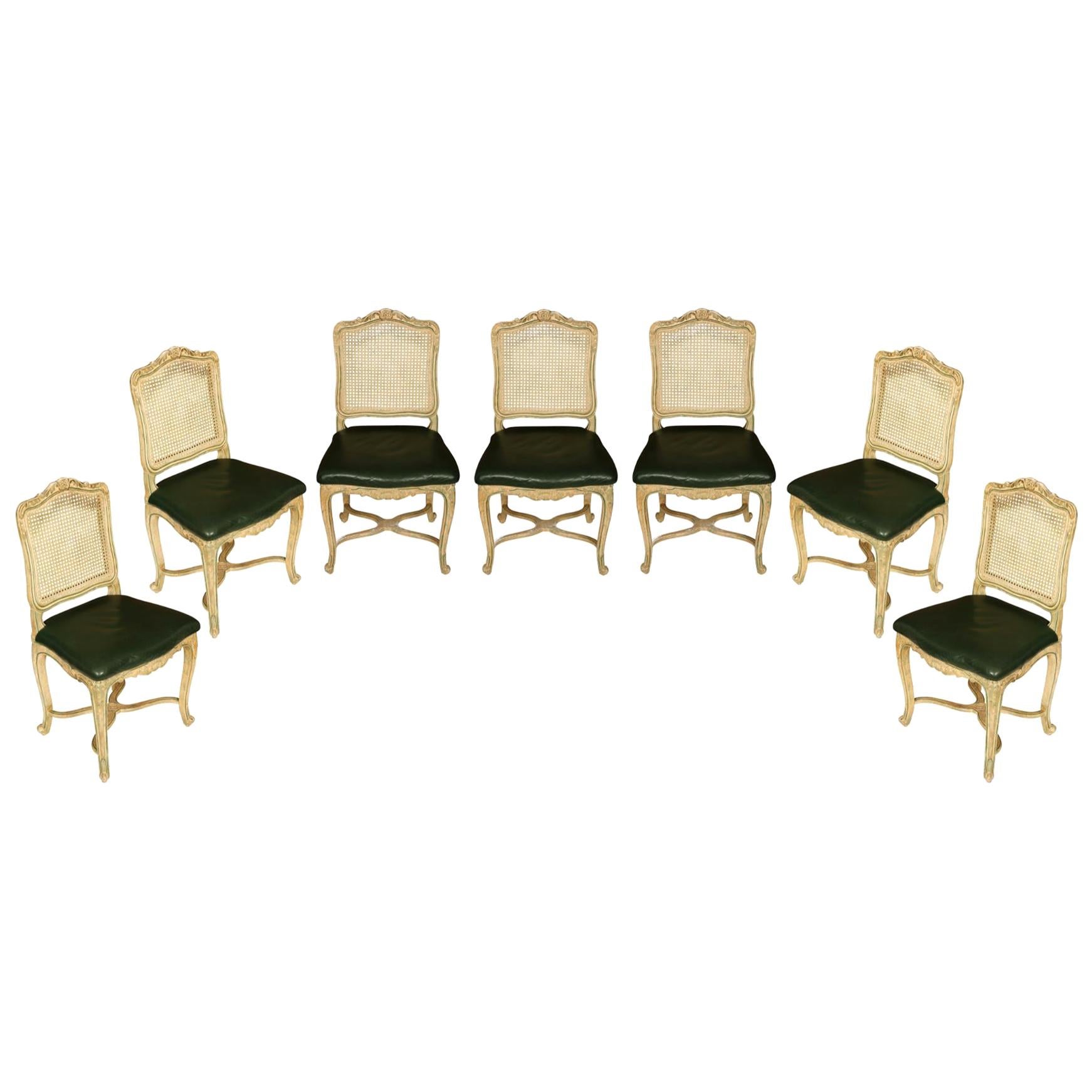 Set of Six Caned Painted Louis XV Style Chairs