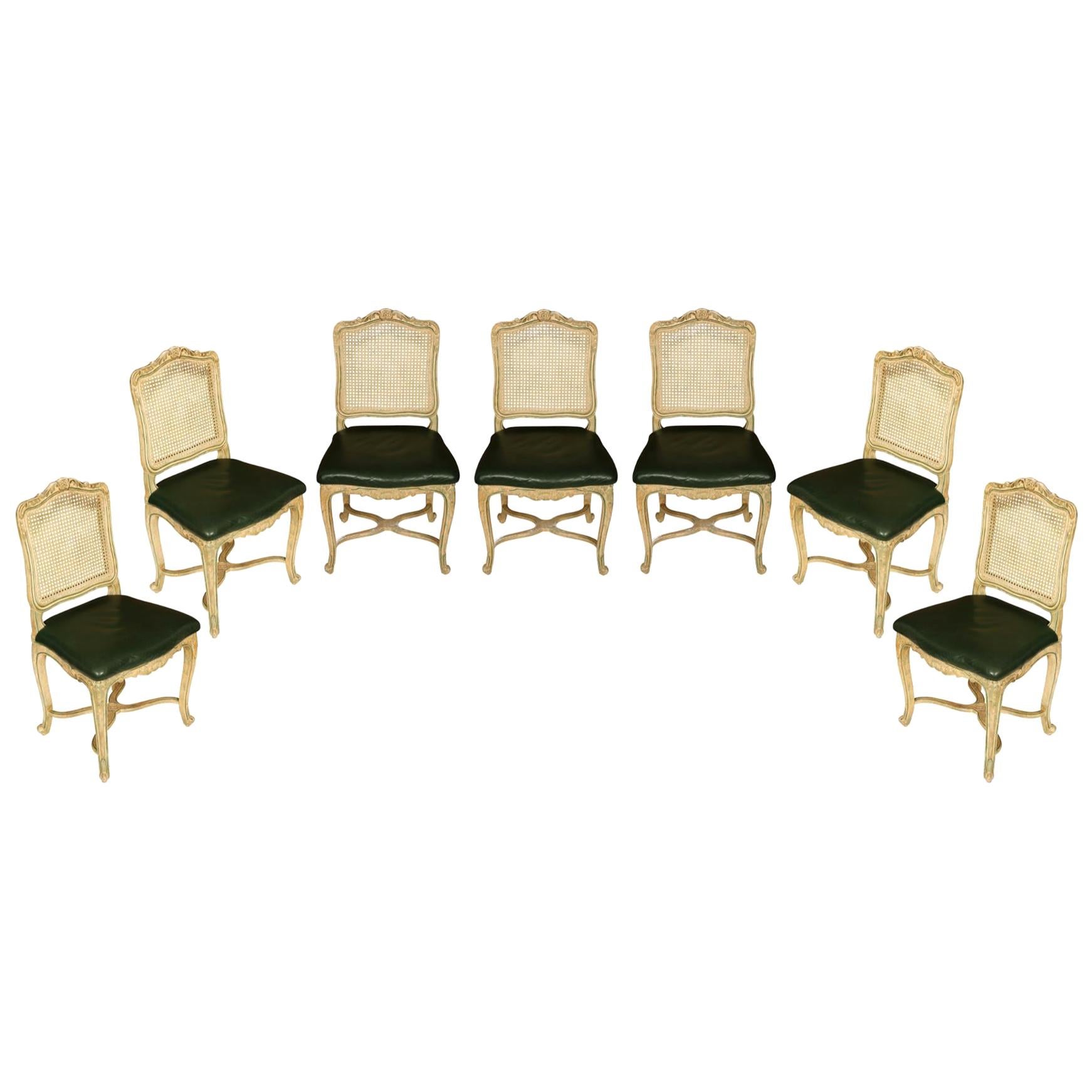 Set of Six Caned Painted Louis XV Style Chairs