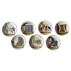 Set of Seven Ceramic Plates by Roger Capron, Vallauris, France, 1960s