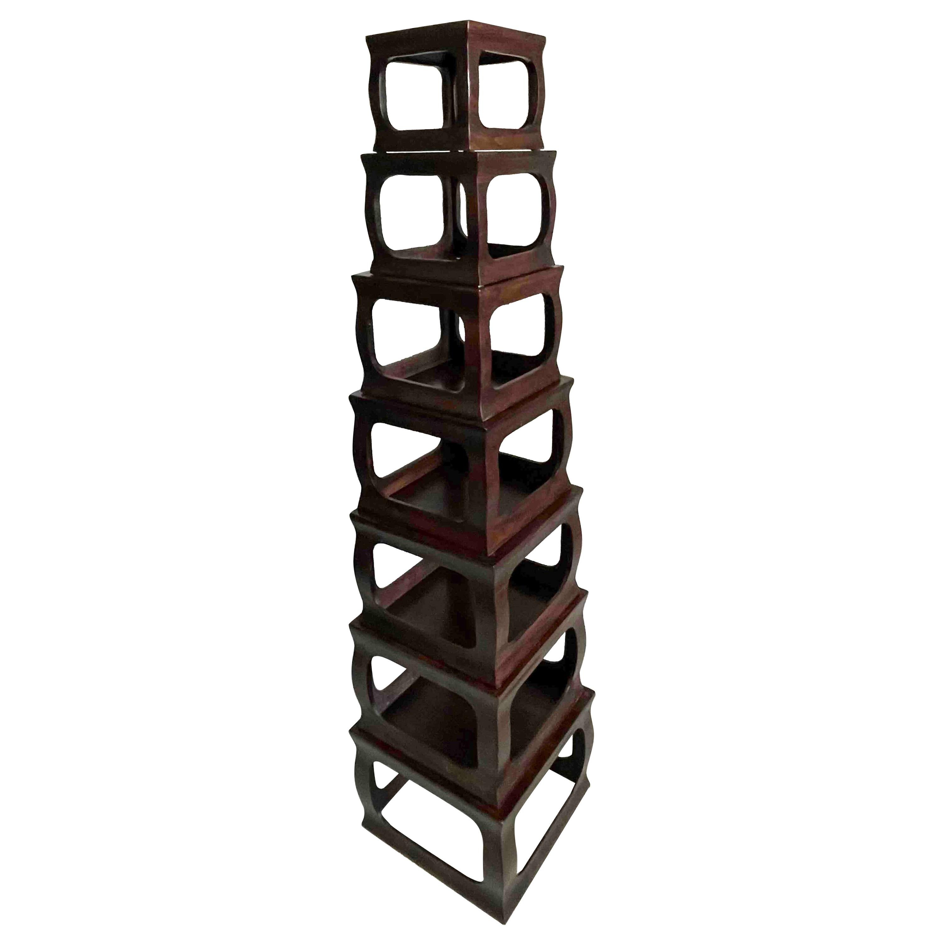 Set of Seven Chinese Export Stacking Campaign Style Pedestals