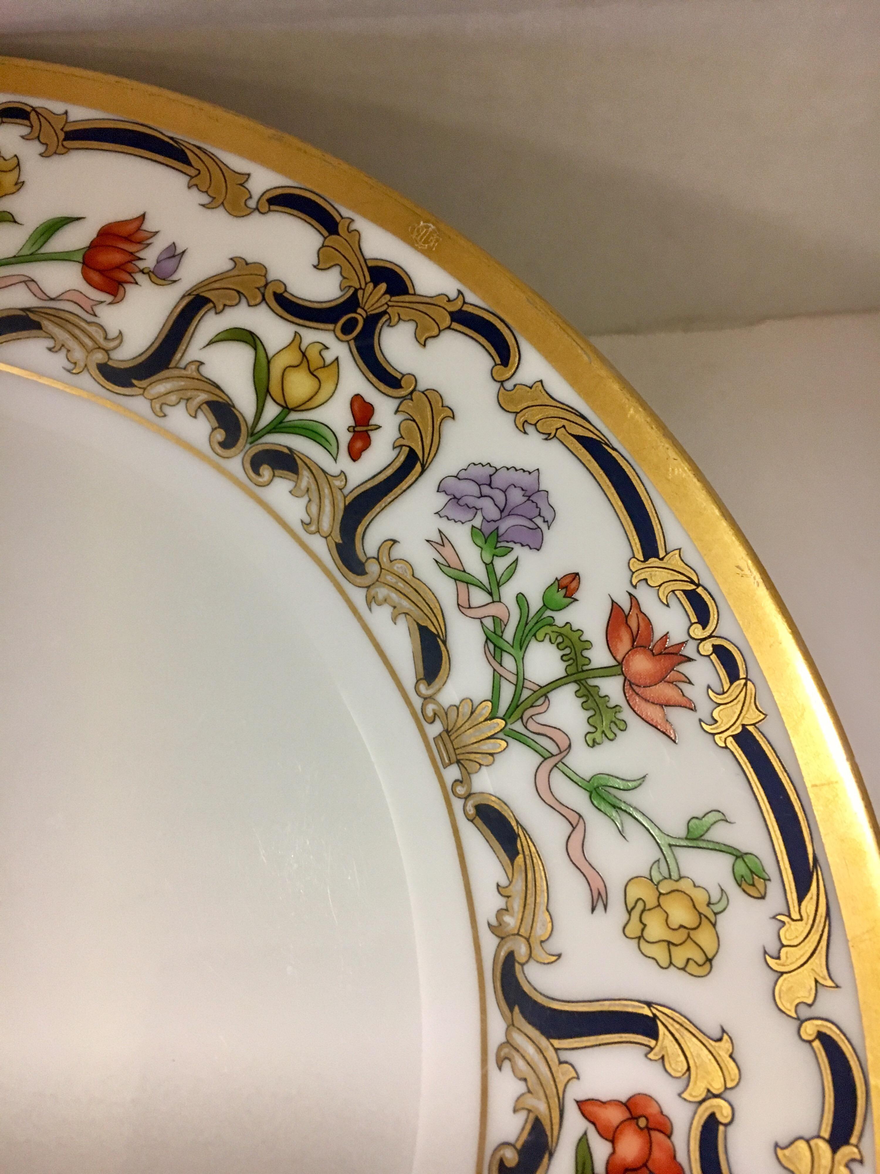 Late 20th Century Set of Seven Christian Dior Renaissance Fine China Porcelain Dinner Plates