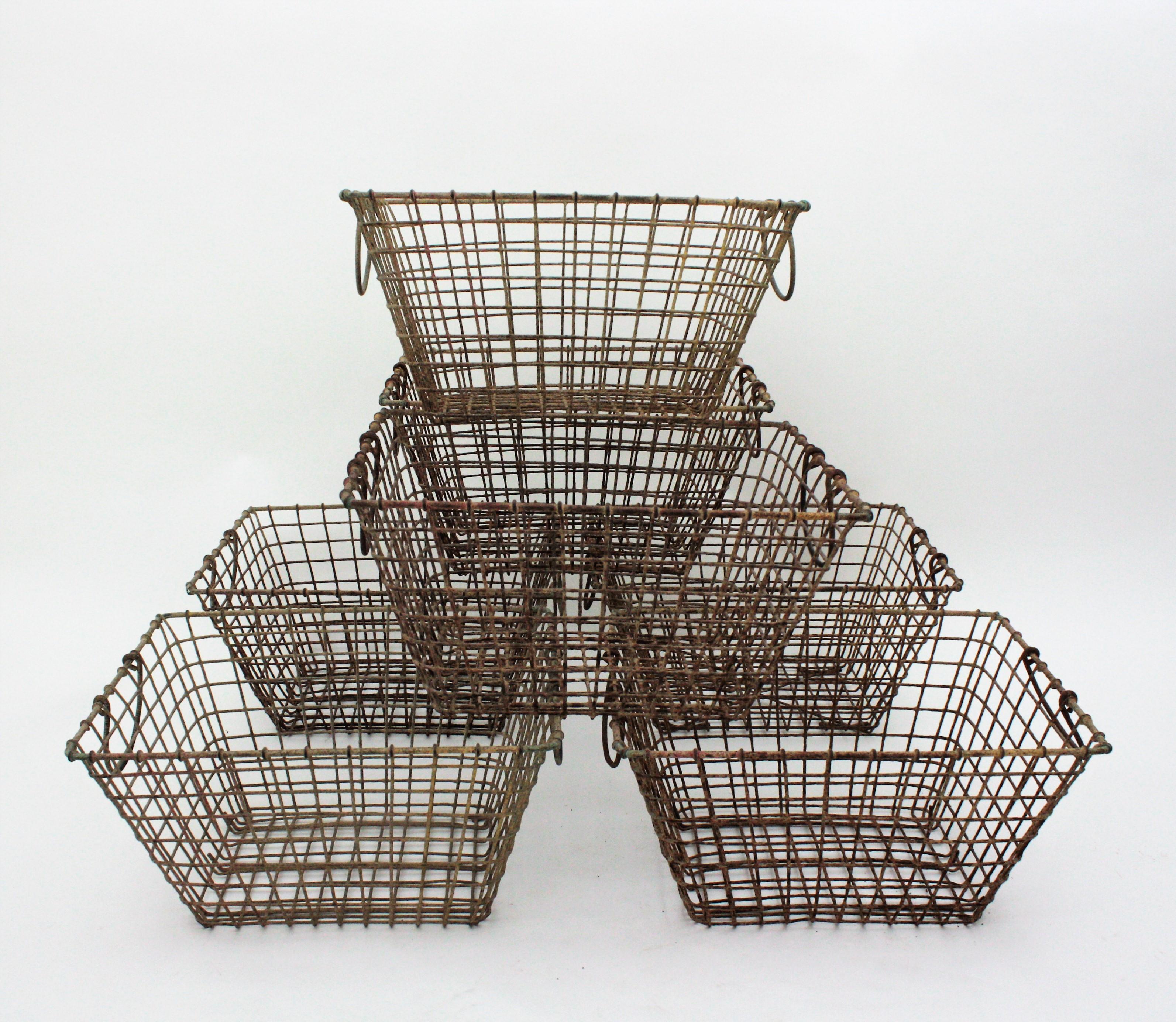 Set of Seven Coquillage Oysters Baskets in Iron Wire For Sale 1