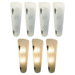 Set of Seven Diamante Murano Glass Sconces. Italy, 1970's.