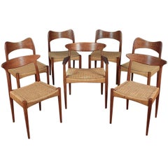 Set of Seven Dining Chairs by Arne Hovmand Olsen for Mogens Kold