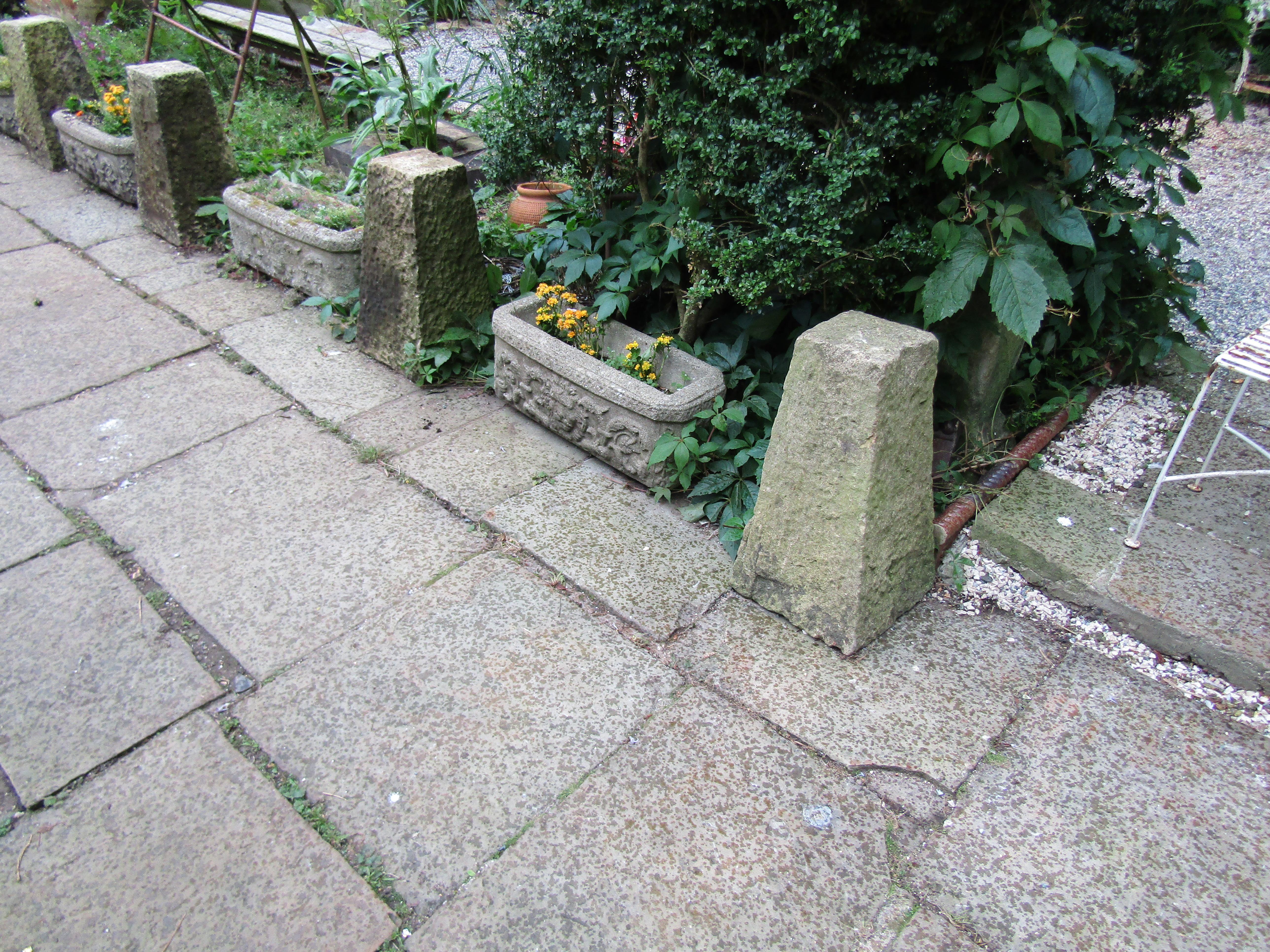 Set of seven early 19th English stone staddle stones removed from a Manor house on the peat bogs Doncaster Yorkshire. English country garden feature.

Staddle stones were originally used as supporting bases for granaries, hayricks, game larders,