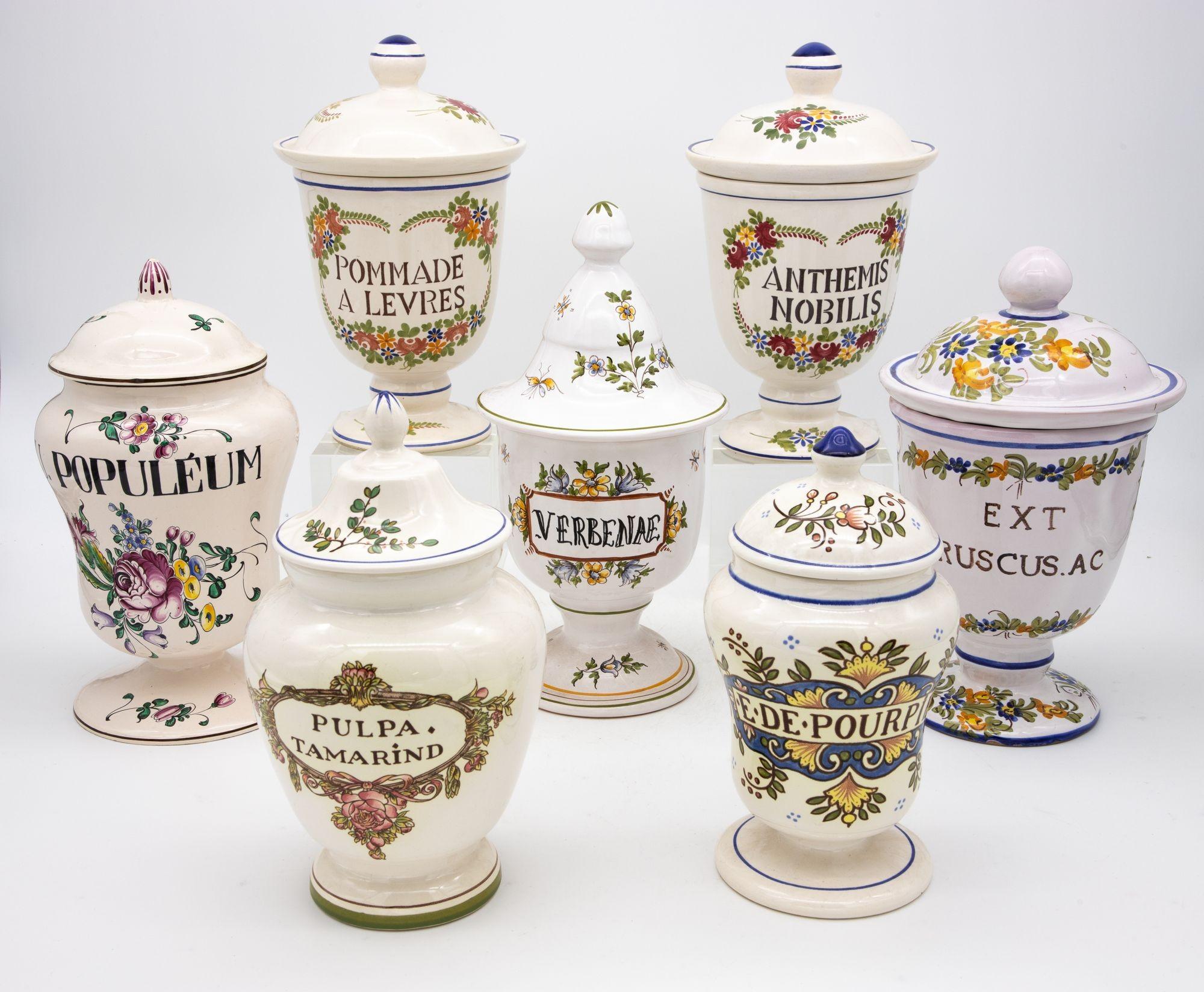 French Provincial Set of Seven Early 20th Century French Provence Apothecary Jars For Sale