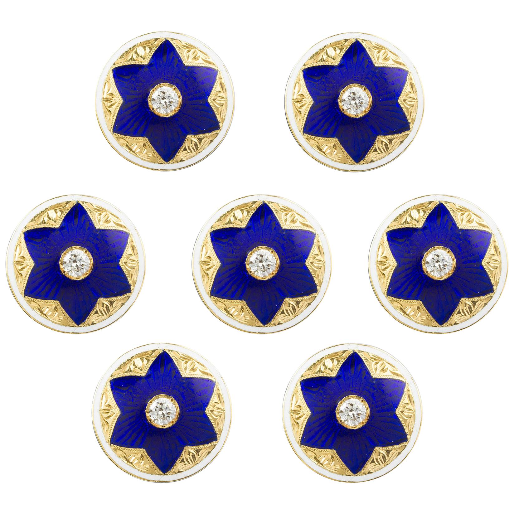 Set of Seven Edwardian Diamond-Set and Enamel Buttons