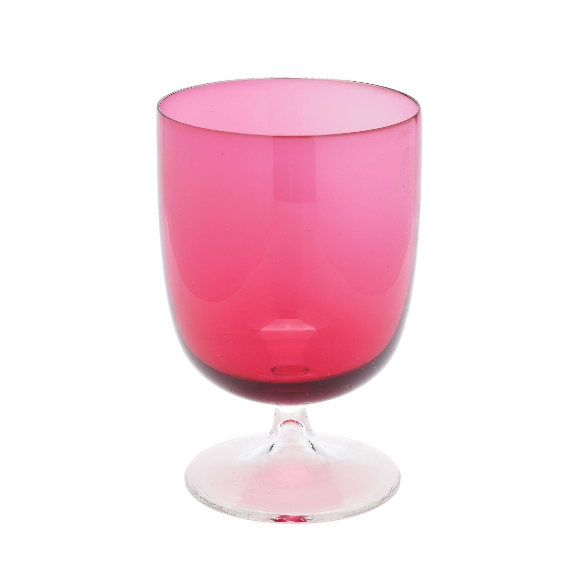 British Set of seven English hand blown cranberry goblets, c. 1900