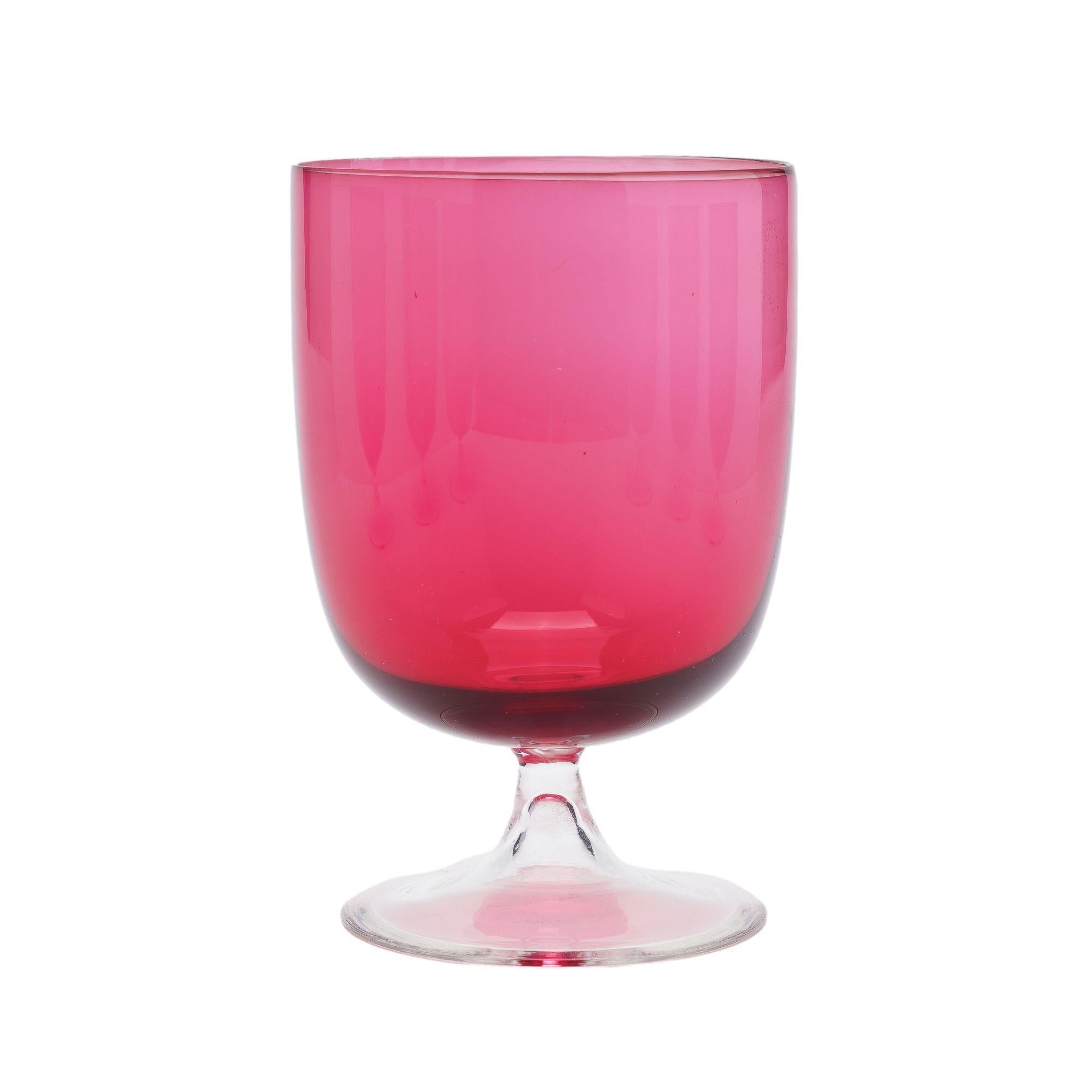 Set of seven English hand blown cranberry goblets, c. 1900 In Good Condition In Kenilworth, IL