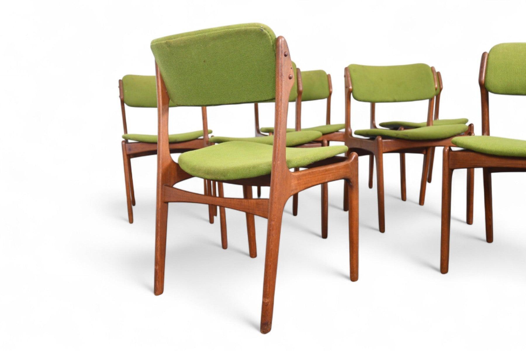 Wool Set of Seven Erik Buch Model 49 Dining Chairs in Teak For Sale