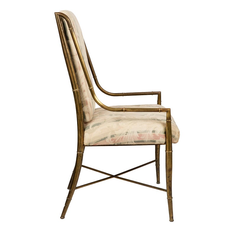 Set of Seven Faux Bamboo Brass Chairs By Mastercraft For Sale at