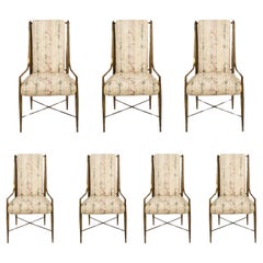 Vintage Set of Seven Faux Bamboo Brass Chairs By Mastercraft 