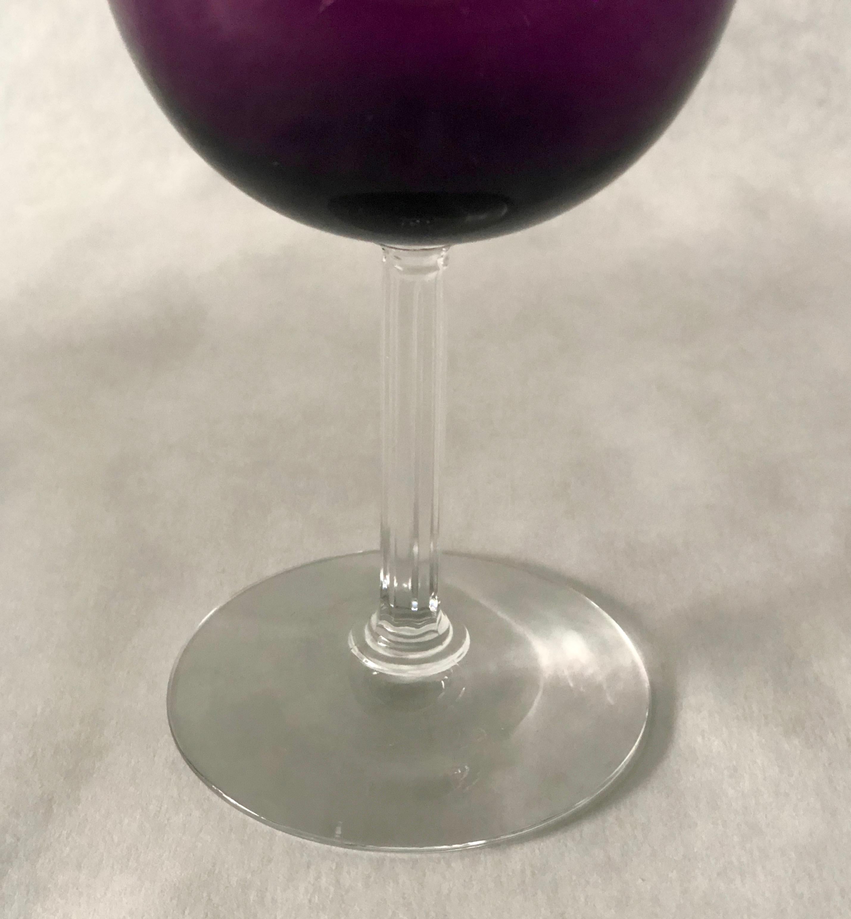 Set of Seven Fostoria Deep Purple with Clear Stem Crystal Goblets / Glasses For Sale 3