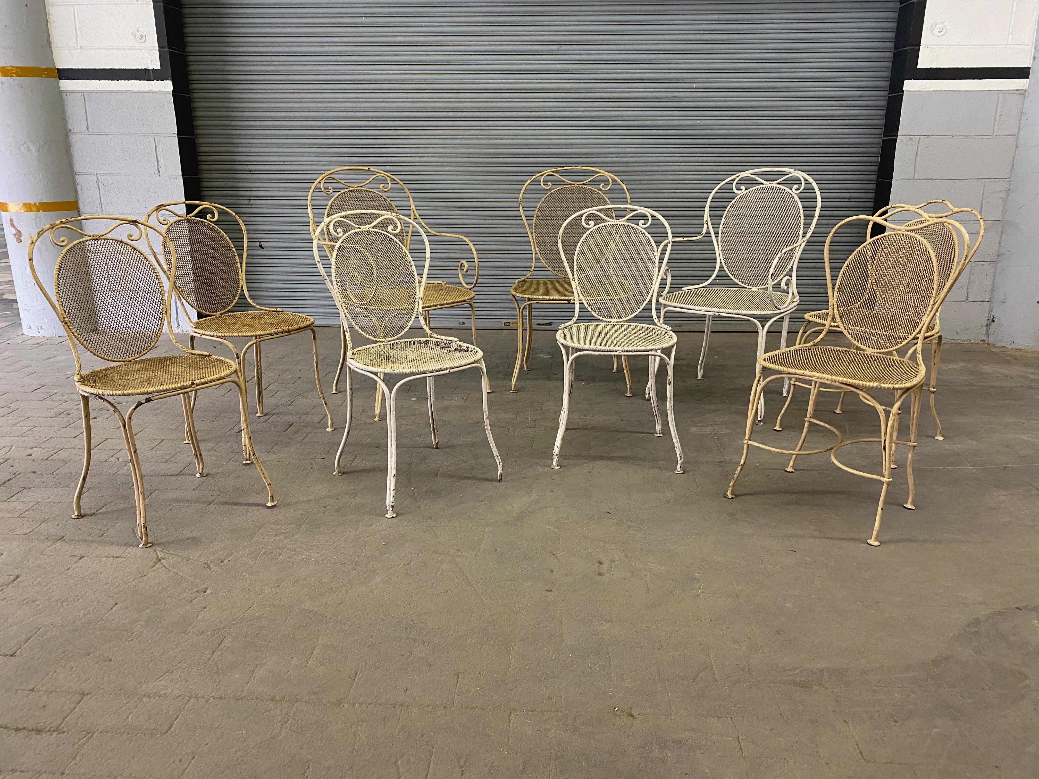 Set of Seven French Iron Garden Chairs In Distressed Condition In Buchanan, NY