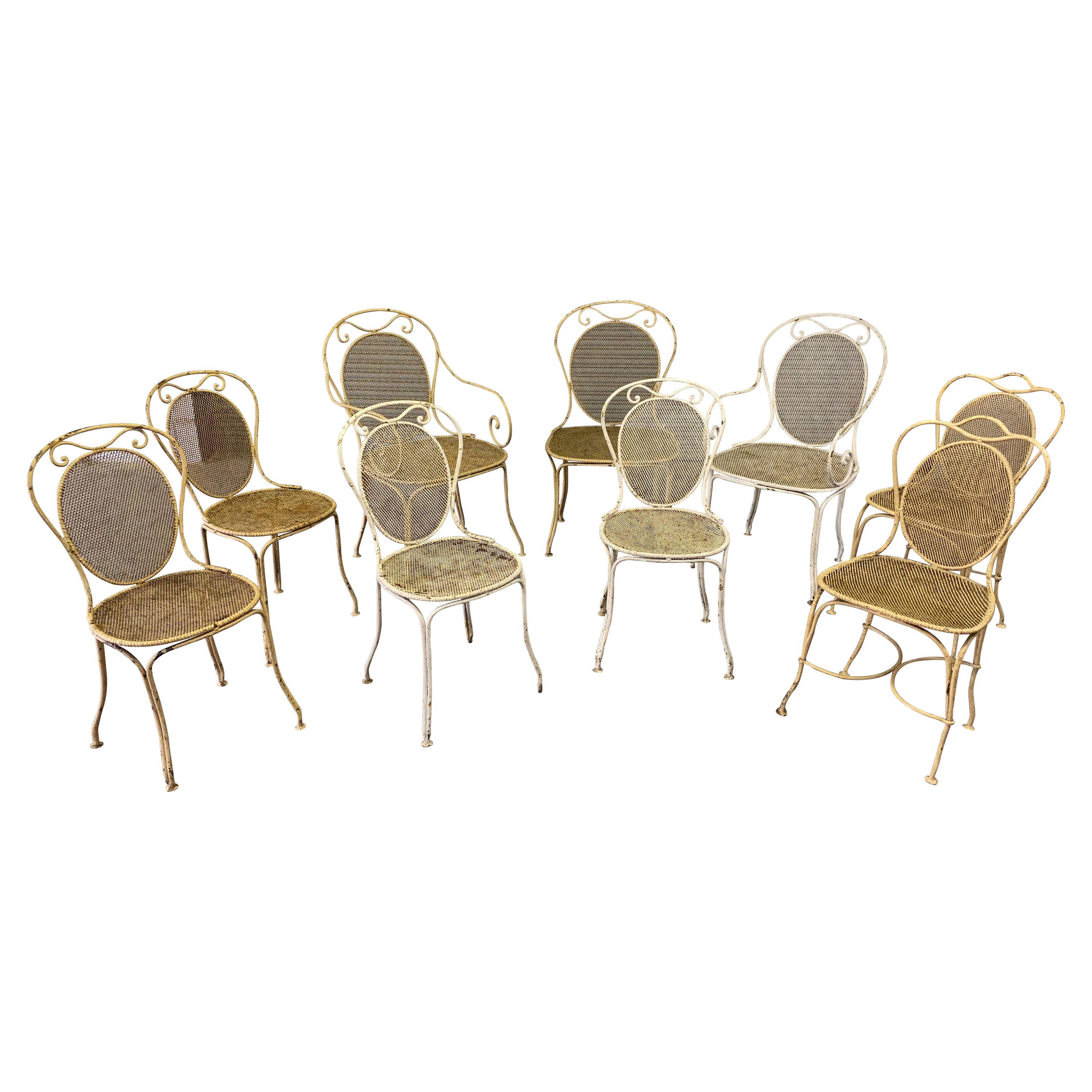Set of Seven French Iron Garden Chairs
