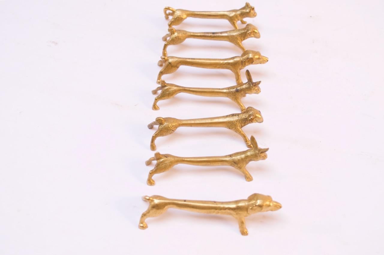 Mid-20th Century Set of Seven French Modernist Gilded Animal Knife Rests