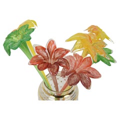 Conjunto de siete flores de cristal, Novy Bor Glassworks, años 50.