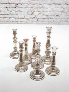 Set Of Seven Glass Silver Farmer Candlesticks, Belgium