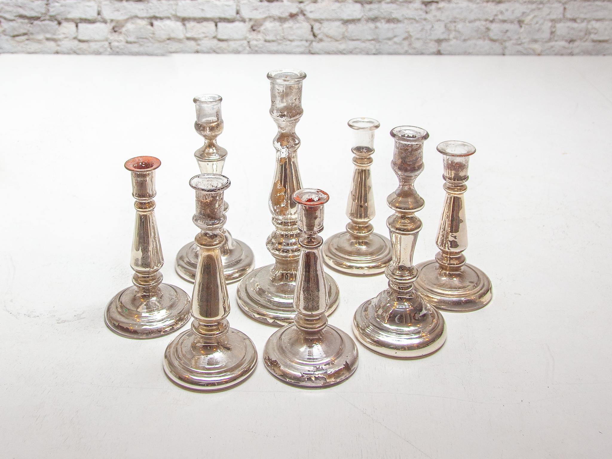 Set Of Seven Glass Silver Farmer Candlesticks, Belgium In Good Condition For Sale In Antwerp, BE