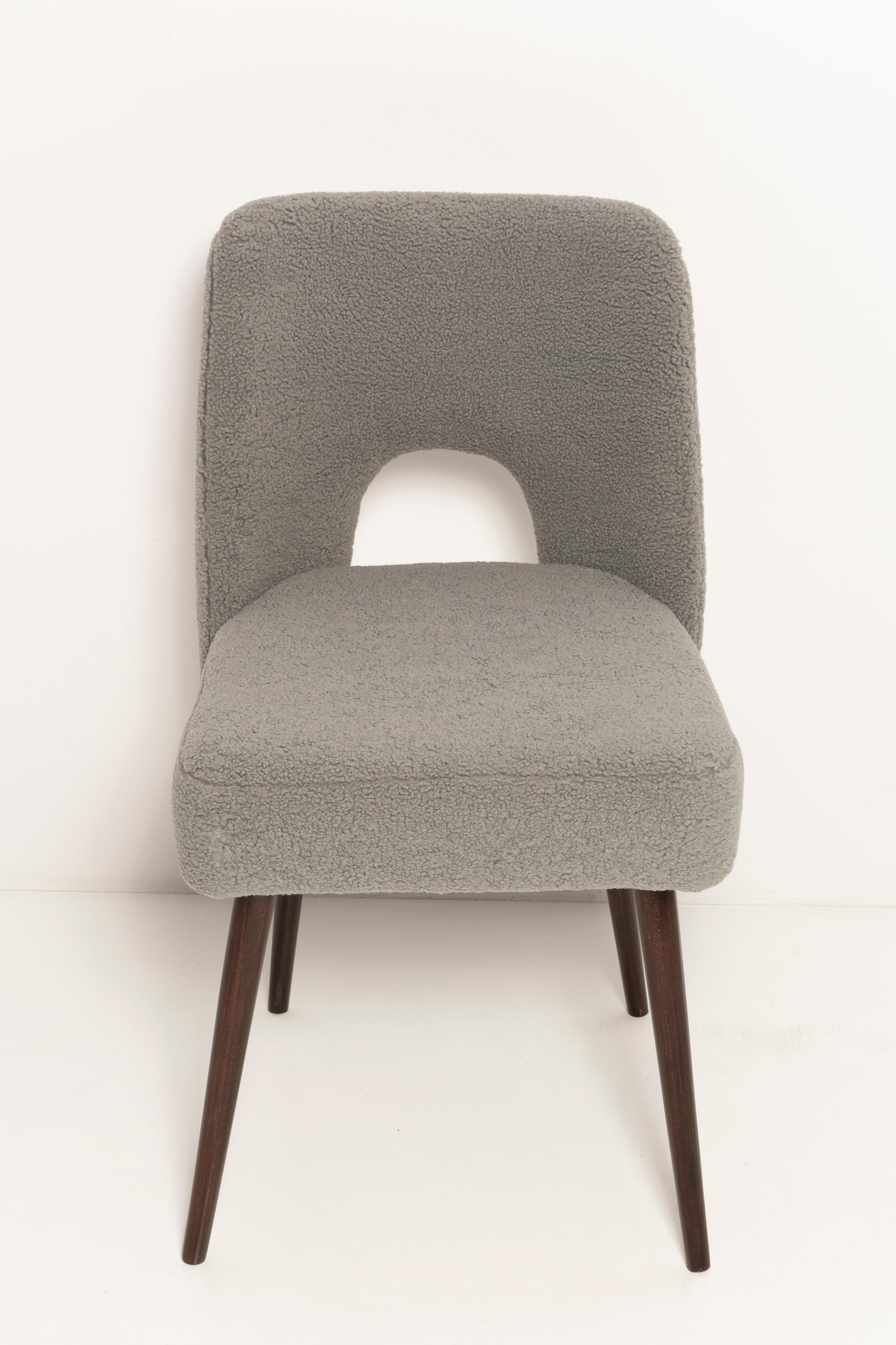 Set of Seven Gray Boucle 'Shell' Chairs, Dark Beech Wood, Europe, 1960s For Sale 2