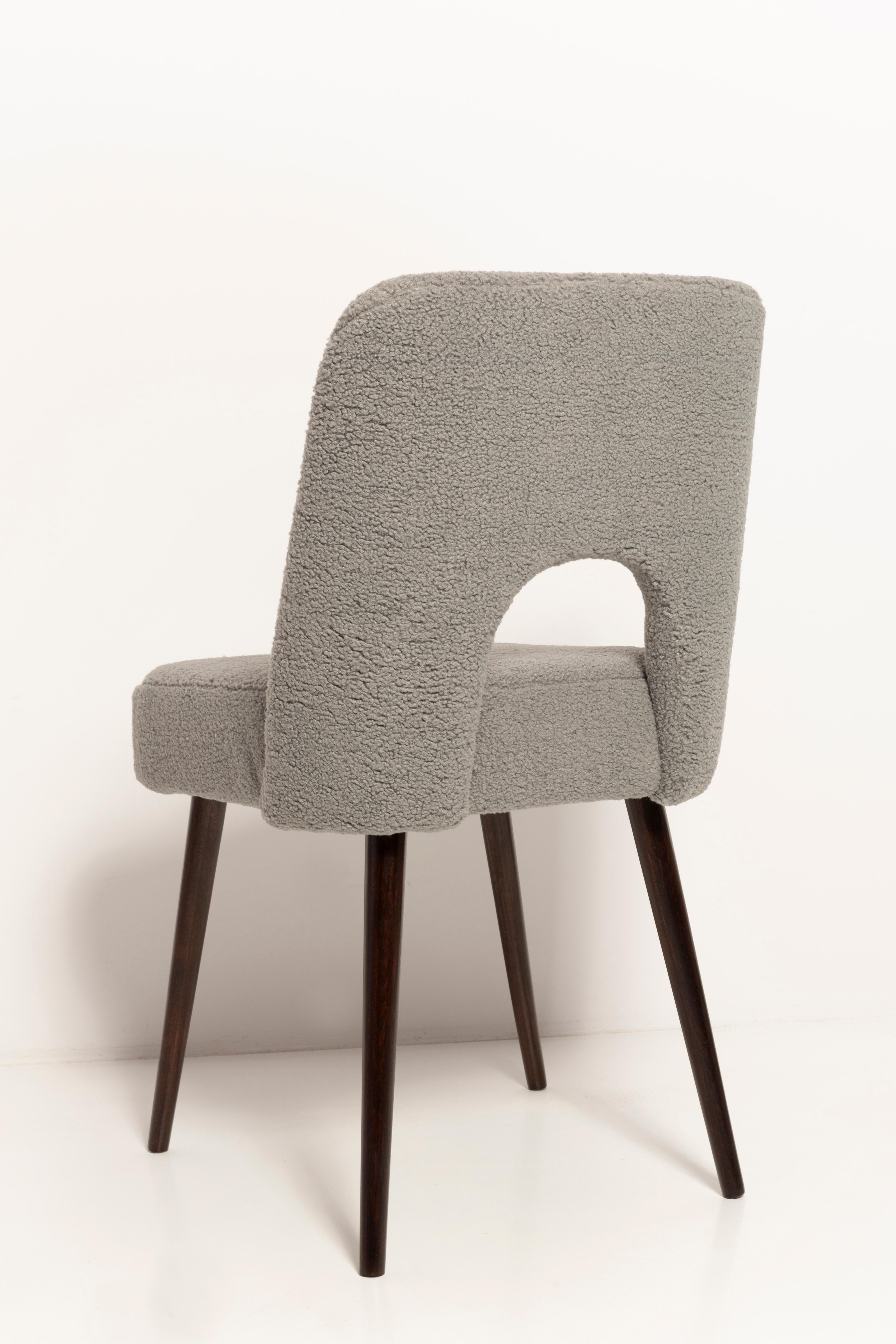 Set von sieben grauen Boucle-Sesseln „Shell“, dunkles Buchenholz, Europa, 1960er Jahre im Angebot 6