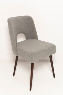 Set of Seven Gray Boucle 'Shell' Chairs, Dark Beech Wood, Europe, 1960s