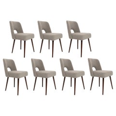 Set von sieben grauen Boucle-Sesseln „Shell“, dunkles Buchenholz, Europa, 1960er Jahre