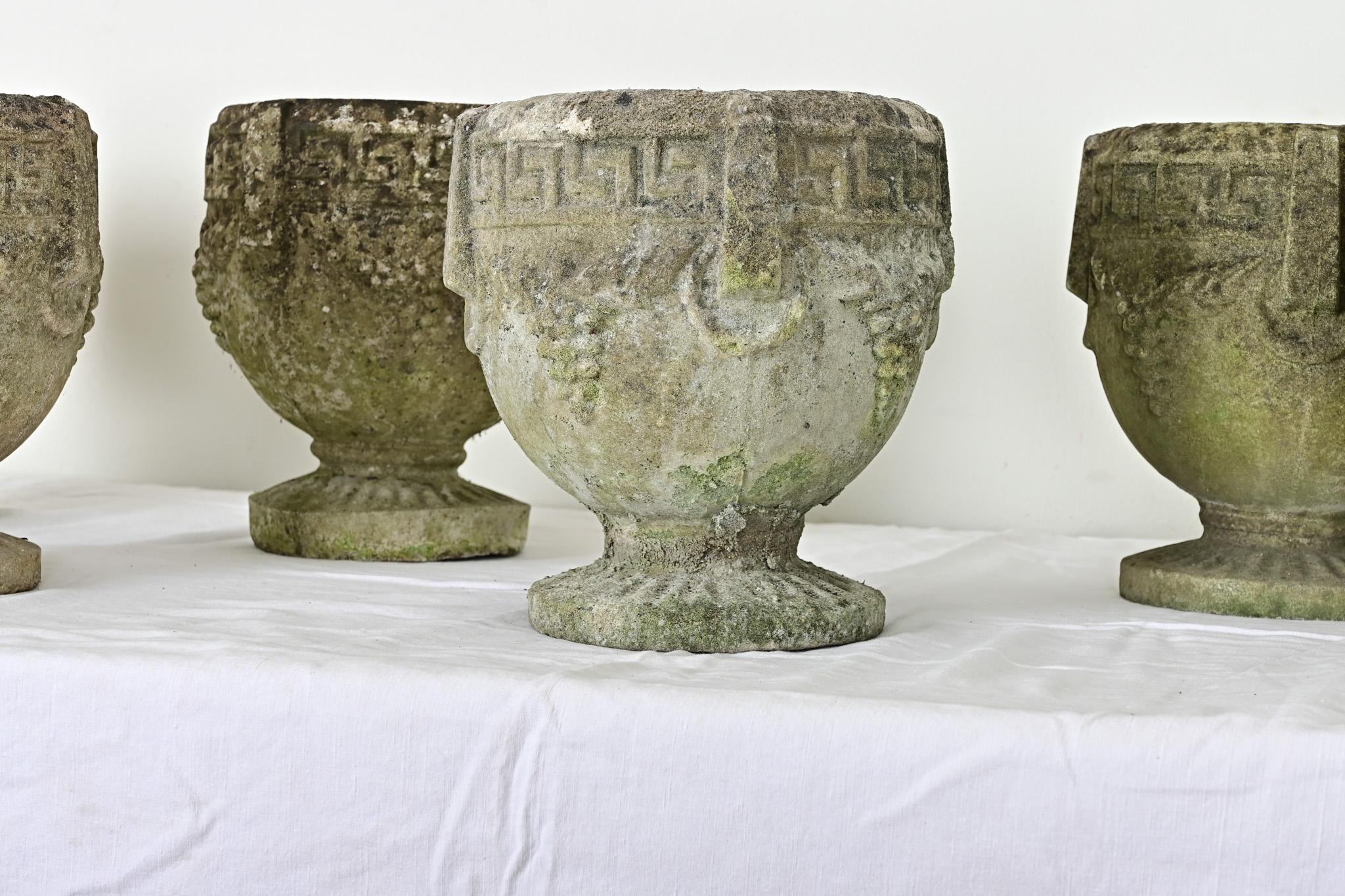 Set of Seven Greek Key Stone Planters 3