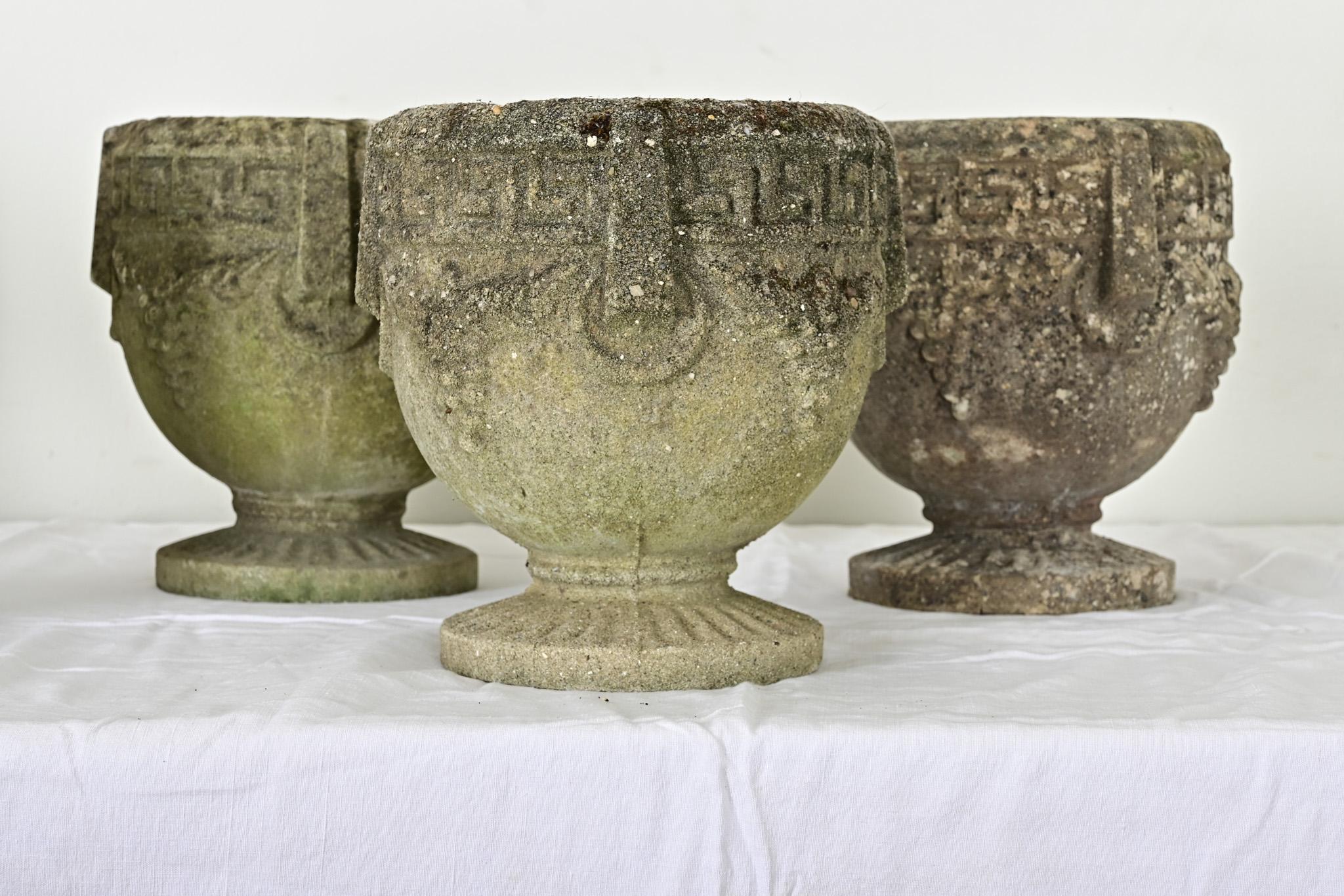 Set of Seven Greek Key Stone Planters 4