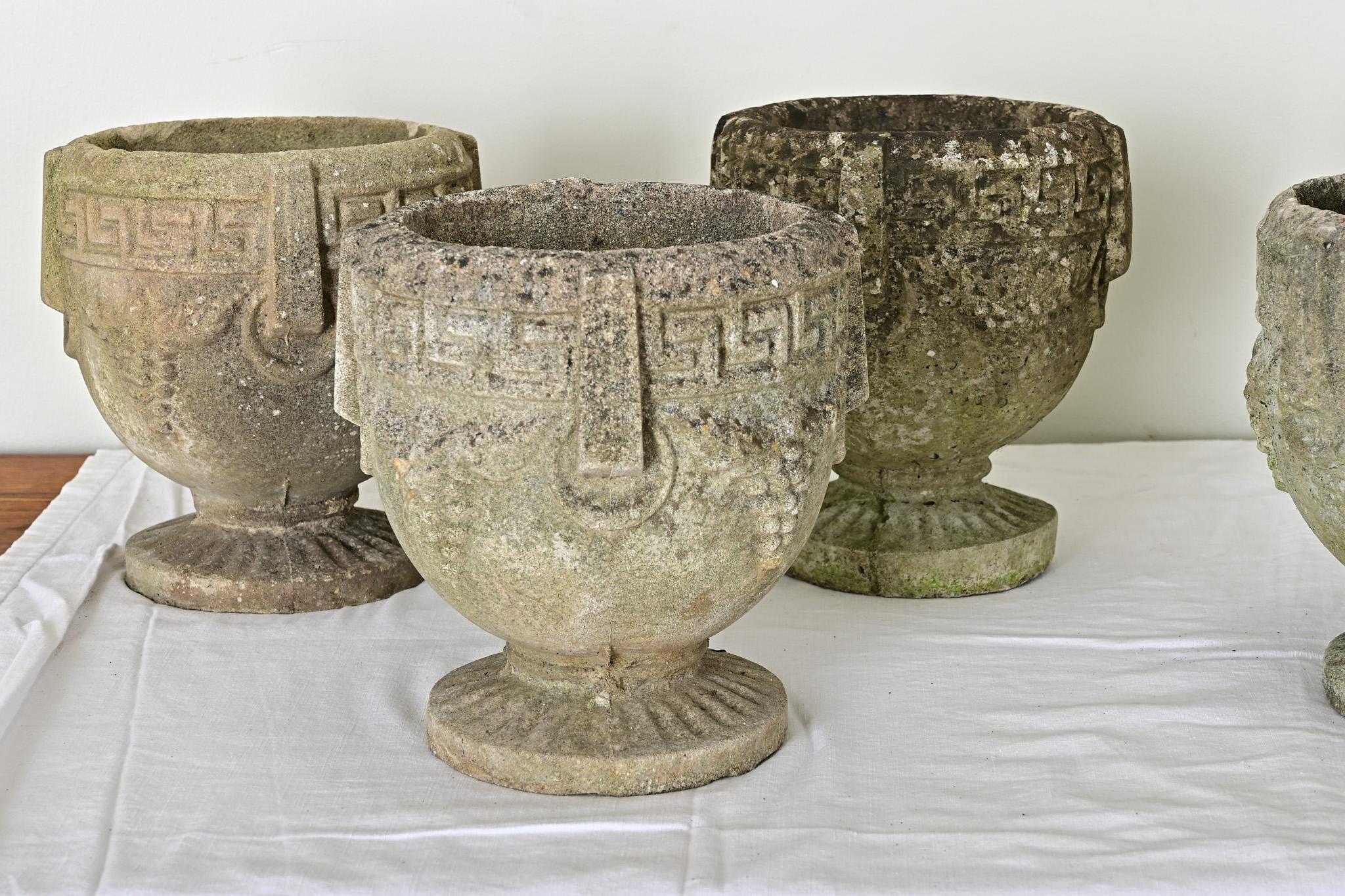 Set of Seven Greek Key Stone Planters 6