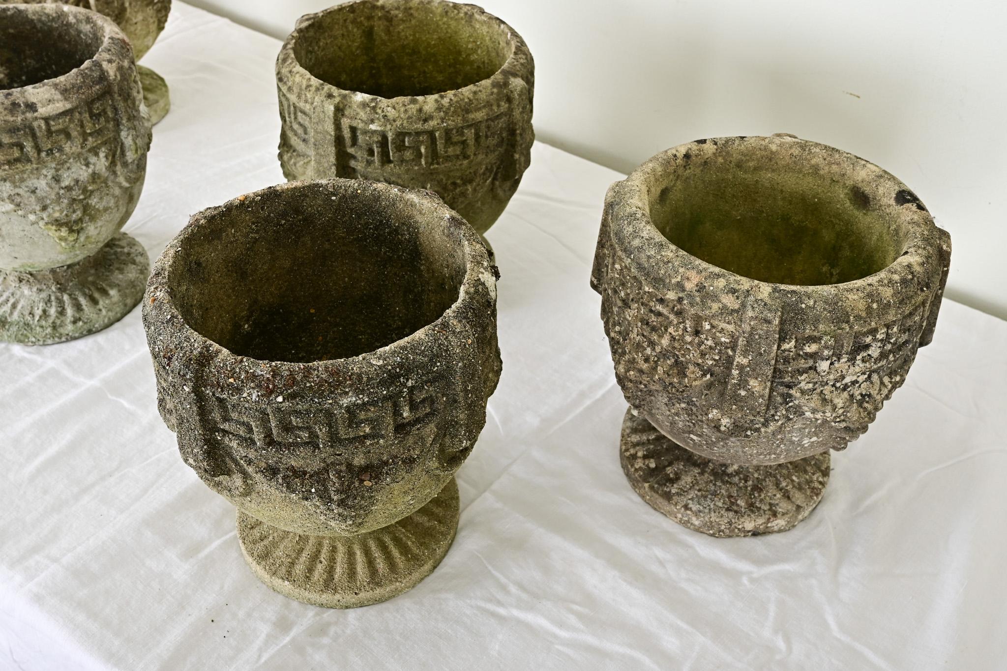 Set of Seven Greek Key Stone Planters 7