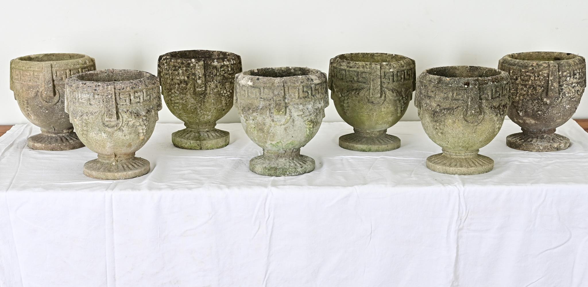 Set of Seven Greek Key Stone Planters 10