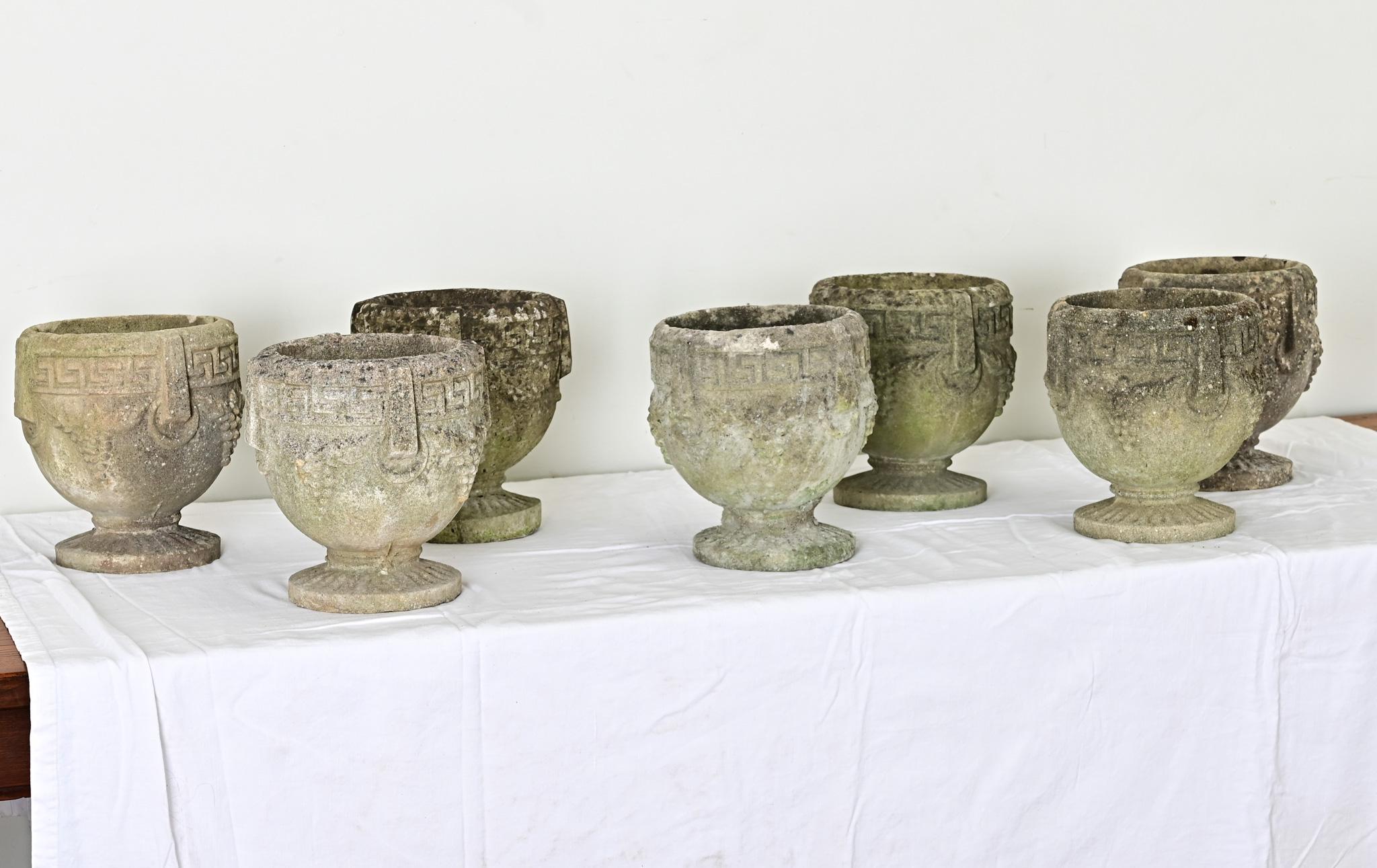 English Set of Seven Greek Key Stone Planters