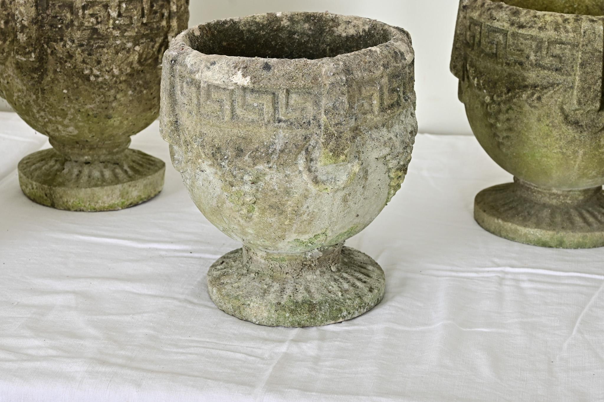 19th Century Set of Seven Greek Key Stone Planters