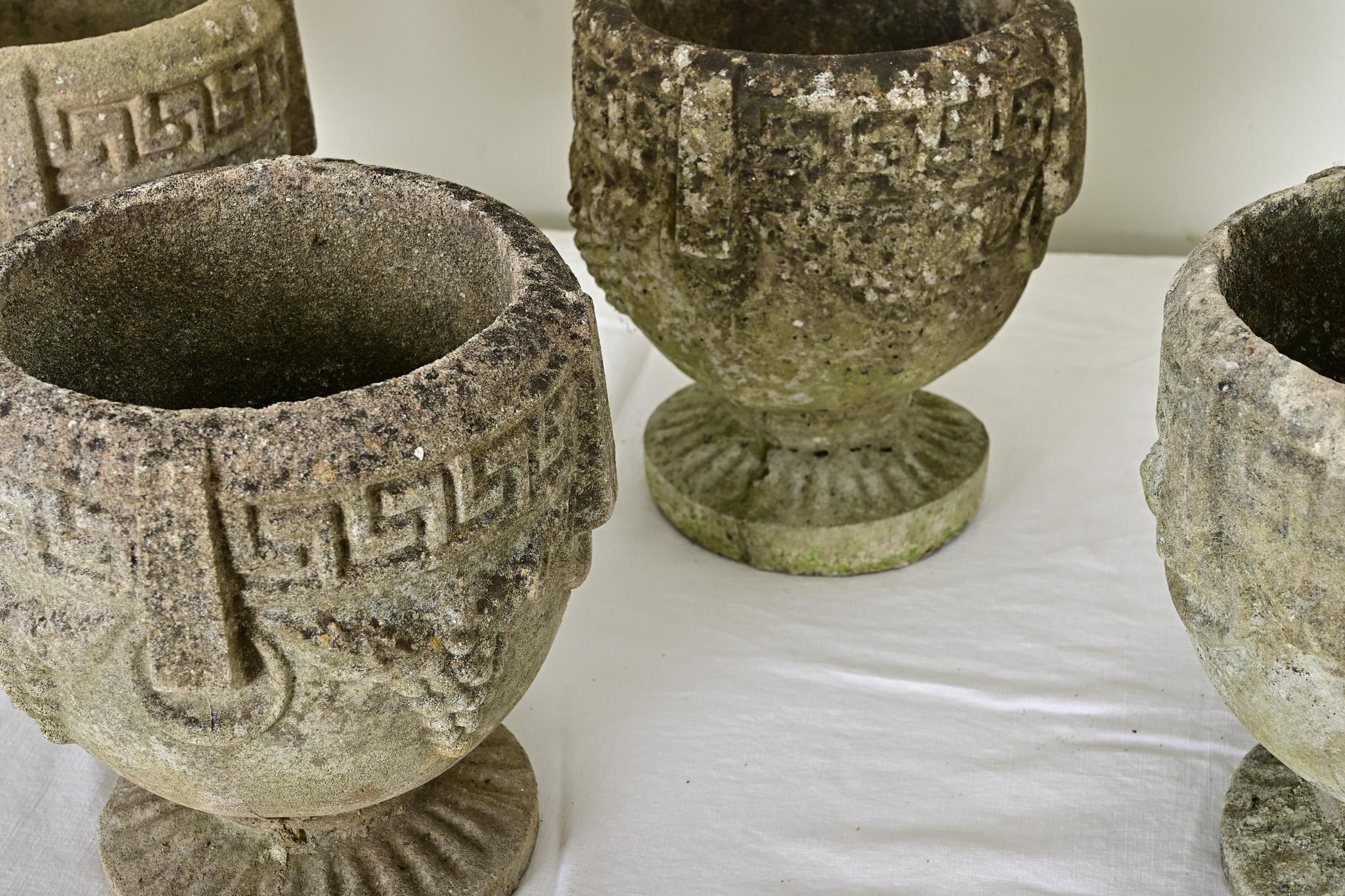 Set of Seven Greek Key Stone Planters 1