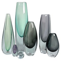 Ensemble de sept vases Gunnar Nylund Strömbergshyttan Crystal Glass Suède 1960s